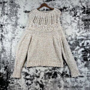 Pilcro Textured Mock Neck Sweater Womens Size Medium Cream‎ Open Knit Cotton